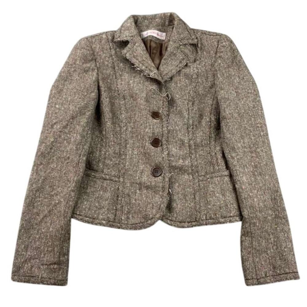 Carolina Williamson Blazer Women‎ 2 Brown Wool Blend Three Button Front USA Made